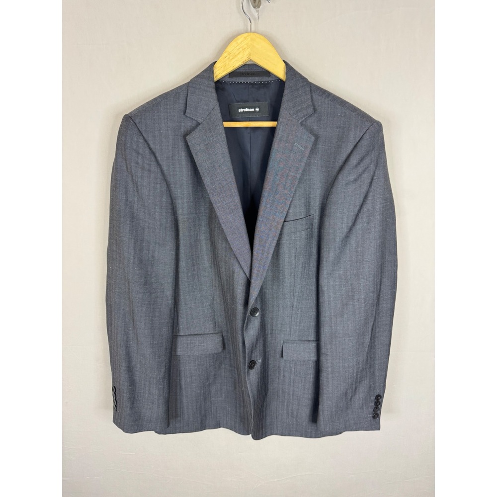 Strellson Men EU 50 Men 40-42 Grey Herringbone Wool Linen Silk Blazer Sport Coat